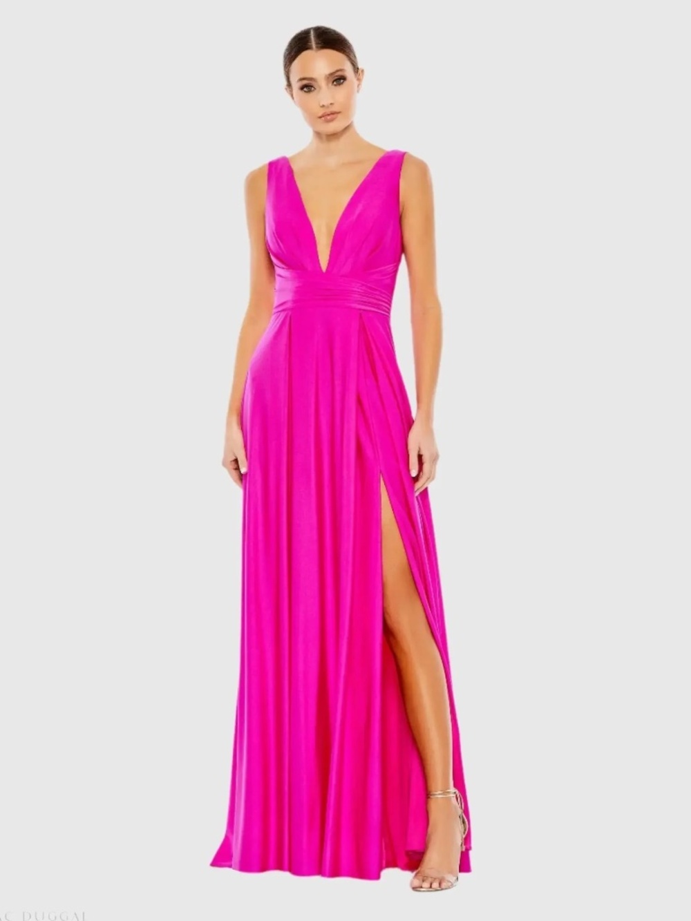 Mac Duggal Hot Pink V-Neck Sleeveless Evening Gown
